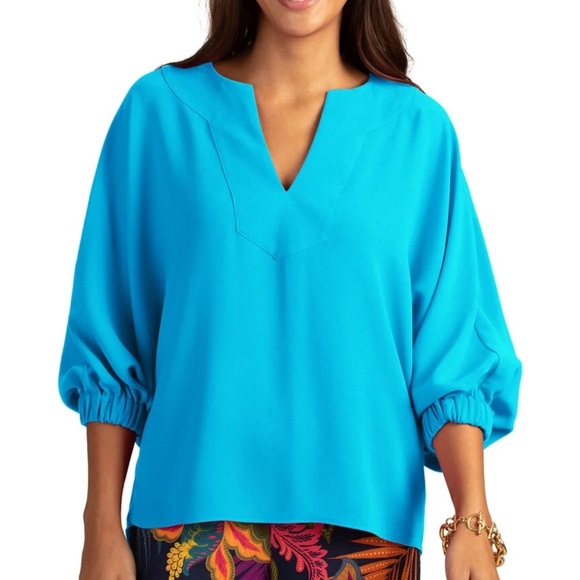 NWT Trina Turk‎ Noor Blue Women's Top Blouse Medium - Picture 1 of 5